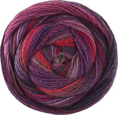 A ball of yarn with a multicolored gradient.