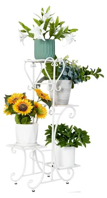 Produktbild von Metall Blumenregal, Pflanzenregal mit 4 Ebenen, Blumenständer für Garten und Balkon, weiß