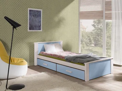 Obrázek produktu pro Dětská postel s úložným prostorem 90x200 POLCH - bílá / modrá