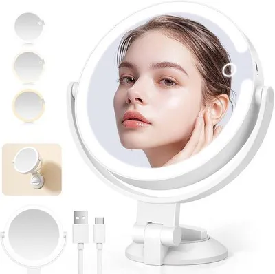 Obrázek produktu pro Otočné oboustranné LED zvětšovací zrcadlo se zvětšením 1x/10x – otočné o 360 stupňů – 3 barvy – 178 cm