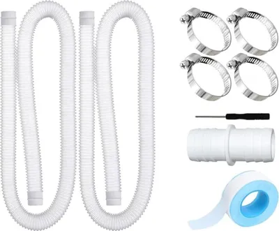 Produktbild von Pool Schlauch Set, 2x 150cm Schwimmbadschlauch 32mm, 4 Sicherungsclips, Schlauchverbinder, für Filterpumpe