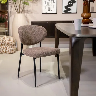 Produktbild von Esszimmerstuhl Vajèn – Taupe – Chenille – schwarzes Gestell – 2er-Set