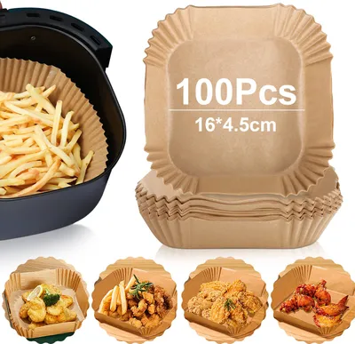 Obrázek produktu pro 100 kusů pečicího papíru do horkovzdušných fritéz, jednorázové papírové košíčky s nepřilnavým povrchem na pečení (16*4,5 cm)