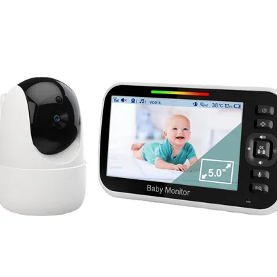 Produktbild von AIORBER Babyphone mit Kamera, 5 Zoll, Nachtsicht, Temperaturüberwachung, Zwei-Wege-Audio, Schlaflieder, 300m Reichweite, VOX/ECO-Modus, Schwenkbar