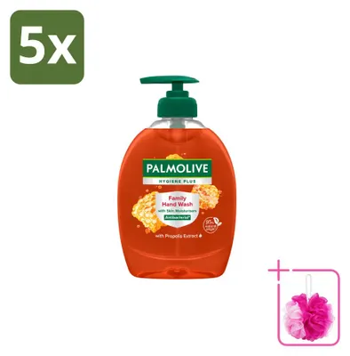 Image de 5 flacons de savon pour les mains Palmolive Hygiene Plus, format familial, 300 ml chacun. Lot économique de 5 pièces