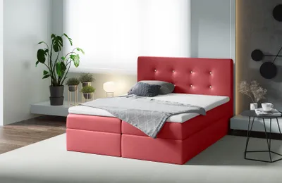 Produktbild von Boxspringbett MENZIE , Pocket Matraze Topper , 160 x 200 cm , ( Rot , Kunstleder )