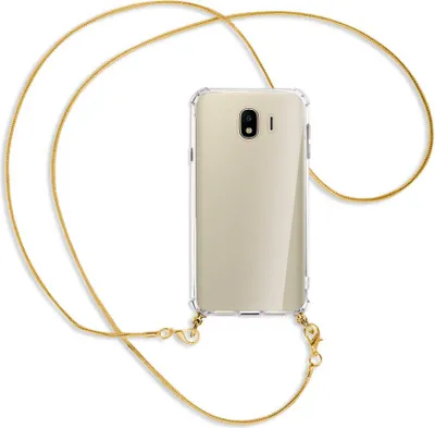 Produktbild von Handykette Backcover-Schutzhülle mit Band (Metall goldfarben) für Samsung Galaxy J4 2018 - goldfarbene Kette Snake