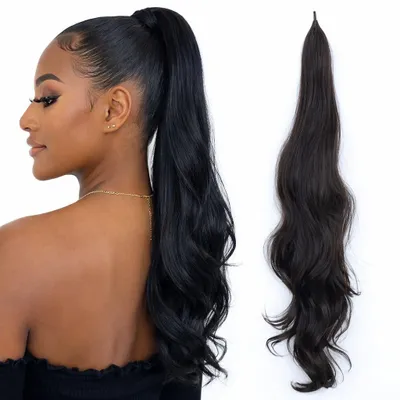 Produktbild von Pferdeschwanz-Extensions Schwarz - Schwarze Haarverlängerungen - Wickel-Pferdeschwanz-Haarverlängerung - Haarverlängerung - Haarteil - 75 cm