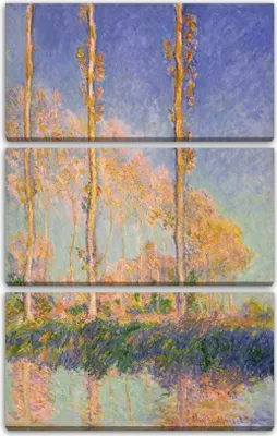 Produktbild von Leinwandbild 3-teilig (80x120cm): Claude Monet - Pappeln, echter Holz-Keilrahmen inkl. Aufhänger, handgefertigt in Deutschland