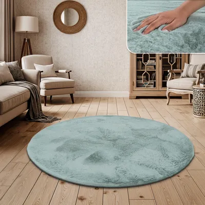 Produktbild von Hochflor Teppich Wohnzimmer Kunstfell Super Soft Einfarbig Grösse 200 cm Rund