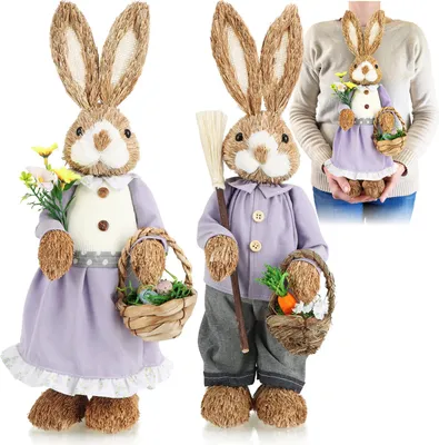 Produktbild von COM-FOUR® 2x XL Stroh Osterhase handgemacht - 44 cm Deko-Osterhase zur Osterdekoration - Strohfiguren für Ostern - Deko-Hase aus Stroh - handgefertigte Hasen