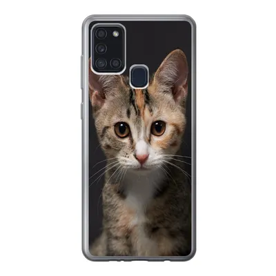 Produktbild von MuchoWow® Handyhülle Schutzhülle Hülle für Samsung Galaxy A21s Katze - Schwarz - Porträt Silikon Softcase Handy Hülle - Hartschale