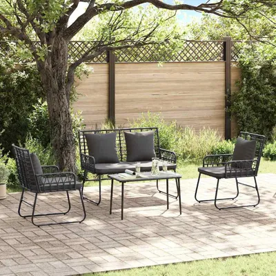 Image de Mobilier d'extérieur exclusif - Ensemble de jardin comprenant 3 pièces, en polyrotin noir et anthracite