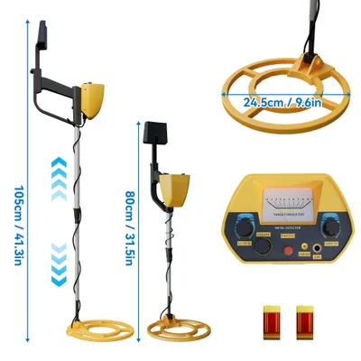 Produktbild von JOIEYOU Kinder Metalldetektoren Outdoor Metall Detektor Set inkl. Plastikschaufel, Kopfhörer & Tragtasche Profi Garten Metallsuchgerät mit LCD-Display, Wasserdicht Suchspule & Lang Handgriff (Gelb)