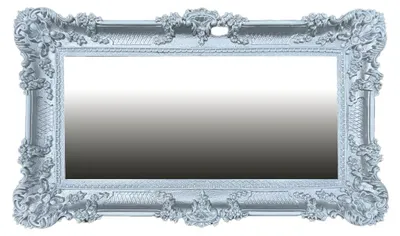Zdjęcie produktu dla Barokowe lustro ścienne 96x57 cm z antycznym ornamentem w kolorze Srebrnym-Białym