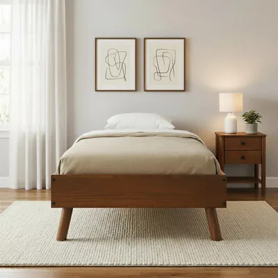 Produktbild von Futonbett KARRI aus Massivholz, 100 x 200 cm, Kastanie – Holzbett mit konischen Füßen, Einzelbett für Schlafzimmer, Massivholz-Bett mit niedriger Rahmenhöhe, klassische Formgebung
