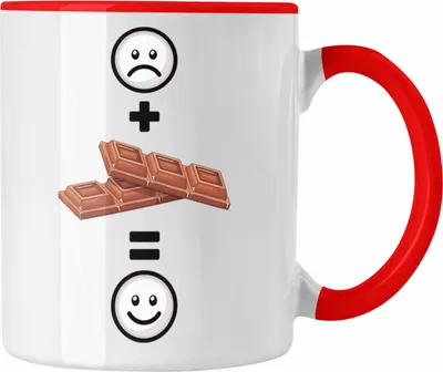 Produktbild von Trendation - Schokolade Tasse Geschenk für Schoko-Liebhaber Lustige Geschenkidee :( + Schokolade = :) Geburtstag (Rot)
