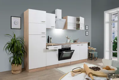 Produktbild von Küche Küchenzeile Küchenblock Einbauküche Eiche Weiß Merle 270 cm Respekta
