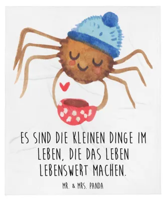 Produktbild von Mr. & Mrs. Panda Decke Spinne Agathe Kaffee - Weiß - Geschenk, Tagesdecke, Morgen, Plaid, Lebensweisheiten, Weiser Spruch, Couchdecke, Sofaüberwurf, Morgenmuffel
