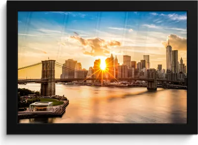 Produktbild von MuchoWow® MuchoWow® Gerahmtes Poster New York - Brooklyn Bridge - Wasser 30x20 cm - Poster mit zchwarzem Bilderrahmen - Kunstdruck - Bild-Poster