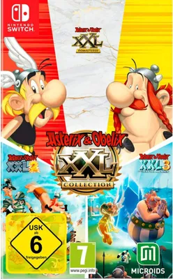 Collage of game cover art for Asterix & Obelix XXL Collection on Nintendo Switch, featuring characters and game logos.