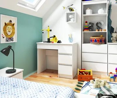 Immagine prodotto di Scrivania da 90 cm con 4 cassetti, scrivania per computer, scrivania da lavoro per ufficio e bambini