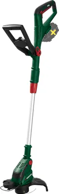 A cordless grass trimmer on a white background.