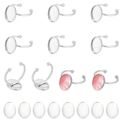 10er Set ovale Cabochon-Ringrohlinge 14x10mm