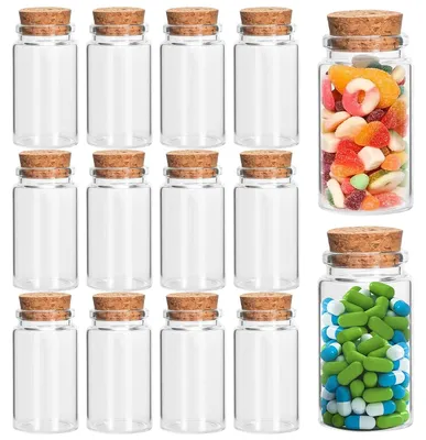 Obrázek produktu pro Solidchoice – Sada 28 skleněných mini lahviček s korkovými zátkami, ideální pro tvoření a dekorace
