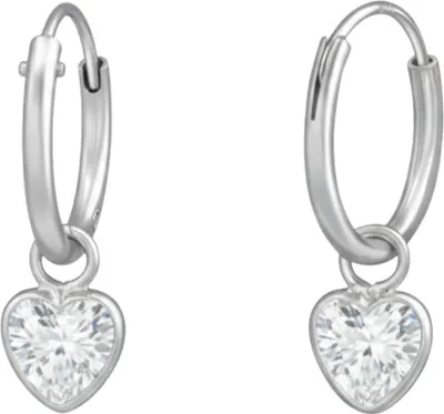 Immagine prodotto di Orecchini a cerchio in argento con cuore pendente e zirconi