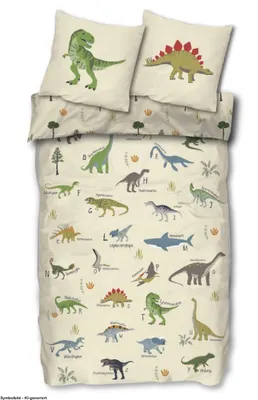 Produktbild von SkyBrands Dinosaurier Bettwäsche 135x200 80x80 Baumwolle Dino ABC T-Rex
