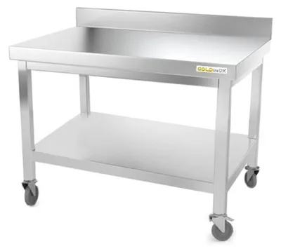 Produktbild von Arbeitstisch aus Edelstahl, Untergestell 1000 x 500 mm, mit Rollen, - GOLDINOX