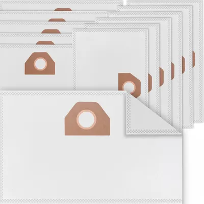 A stack of white vacuum cleaner bags with brown connectors.