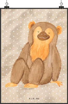 Produktbild von Mr. & Mrs. Panda Bild Affe DIN A2 - Sandig - Geschenk, Wandbild, wanddeko, Plakat, Affen, Selbstliebe, Afrika, Selbstbewusstsein, drucke, Kunstdruck, Liebe, Selfcare