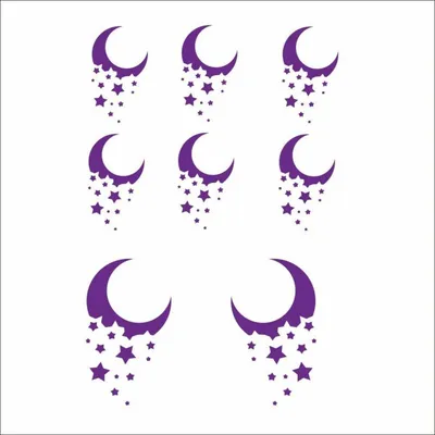 Image de Autocollants en forme de lune avec des étoiles, lot de 8, en vinyle violet, pour voiture, moto, ordinateur portable