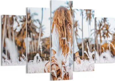 Produktbild von Bild auf Leinwand - Leinwandbild - 5 Teile - Wiese Frau Gras - 150x100cm - Wand Bild - Wanddeko - Wandbilder - Leinwanddruck - Bilder - Wanddekoration - Leinwand bilder - Wandbild - EA150x100-5115