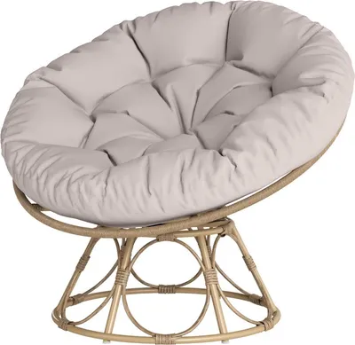 Zdjęcie produktu dla Fortuna Lai Fotel rattanowy Obrotowy o 360° Fotel wiklinowy z poduszką do siedzenia Średnica 90 cm Okrągły fotel rattanowy do użytku na zewnątrz Fotel obrotowy Fotel wypoczynkowy Fotel do salonu Ogrodowy Balkon Jasnoszary