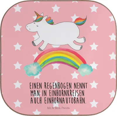 Produktbild von Mr. & Mrs. Panda Untersetzer für Gläser Einhorn Regenbogen - Rot Pastell - Geschenk, gläseruntersetzer, Erwachsenwerden, Glitzer, Einhornpower, bieruntersetzer, Coaster