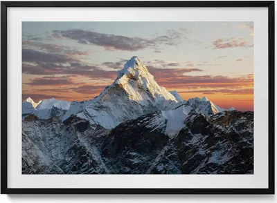 Produktbild von Verschneiter Berggipfel– Wandbild mit Rahmen – Gerahmtes Bild  – Wanddekoration – 100x70 cm –  Schwarz Rahmen