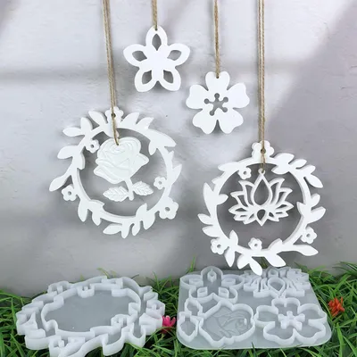 Produktbild von 4-teilige Silikonform für Frühlingsornamente mit Blumen und Hasenkranz, Ostergussformen