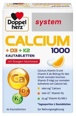 Produktbild von Doppelherz Calcium 1000+D3+K2 system Kautabletten 60 St