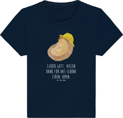 Produktbild von Mr. & Mrs. Panda Babyshirt Igel Beten 24. - 36. Monat - French Navy - Geschenk, Kleinkind T-Shirt, Öko Baby, Kurzarmshirt, Shirt, Gott, Genießen, , Amen, Sonnenhut