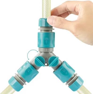 Produktbild von Navaris 2-Wege-Verteiler mit Absperrventil - mit 3 zusätzlichen Schnellanschlüssen - zweiseitiger Schlauch Adapter mit 3x 1/2" Quick Connector -