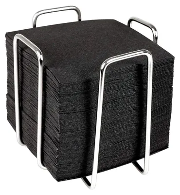 Produktbild von Serviettenhalter aus Edelstahl mit 50 schwarzen Cocktailservietten, 10 x 10 cm