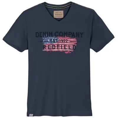 Produktbild von Redfield XXL V-Neck T-Shirt denimblau Vintageprint