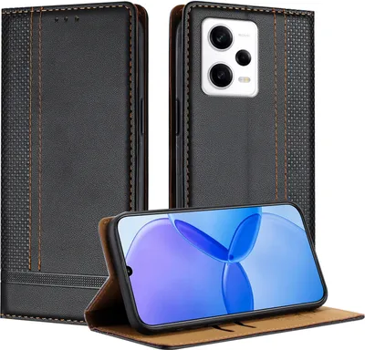 Produktbild von Handyhülle für Xiaomi Poco X5 Pro/Redmi Note 12 Pro 5G Leder Flip Klappbare Schutzhülle mit Standfunktion Schwarz