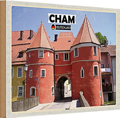 Produktbild von Holzschild Städte Cham Biertor Architektur Wanddeko 30x20cm