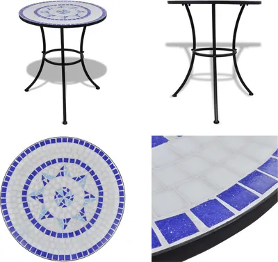 Image de vidaXL Table de bistrot bleu et blanc 60 cm Mosaïque - Table - Tables - Table de jardin