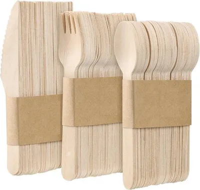 Produktbild von Famanu Holzbesteckset – 150 Stück – 50 Gabeln, Löffel, Messer – Für Picknick, Feier oder Grillparty