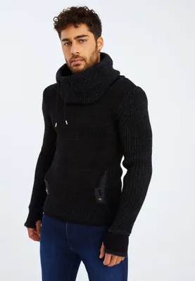 Produktbild von Leif Nelson Schalkragen Herren Strickpullover Grobstrick Schalkragen LN-5060, Schwarz / XL